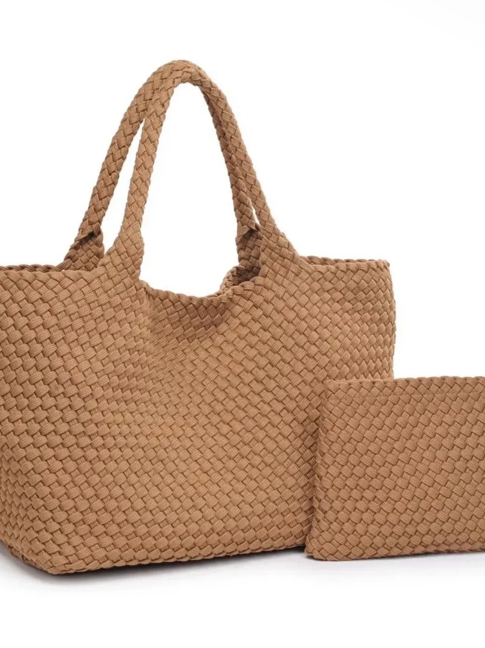NWT Sol and Selene Sky's the Limit Large Woven Tote Bag Nude Tan